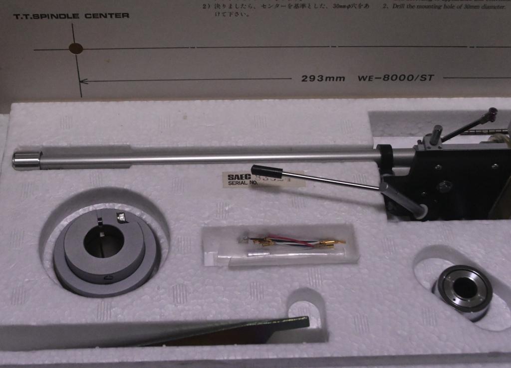 SAEC WE-8000st long straight tonearm with original box, cable, template