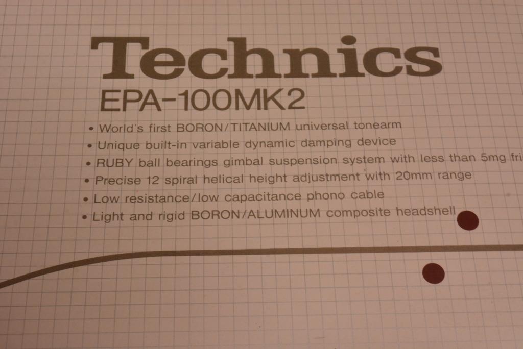Technics EPA-100 MK2 tonearm boron titanium with original box, headshell and cable