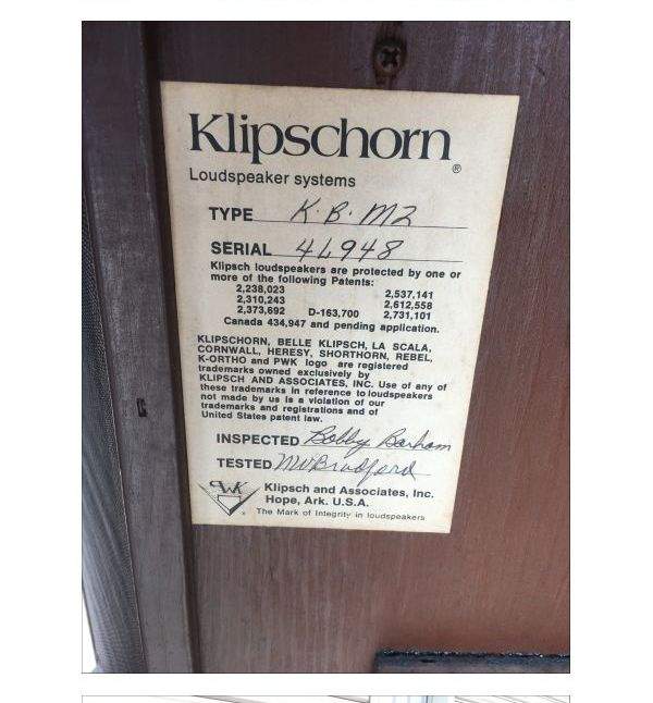 Pair Klipsch Klipschorn speaker